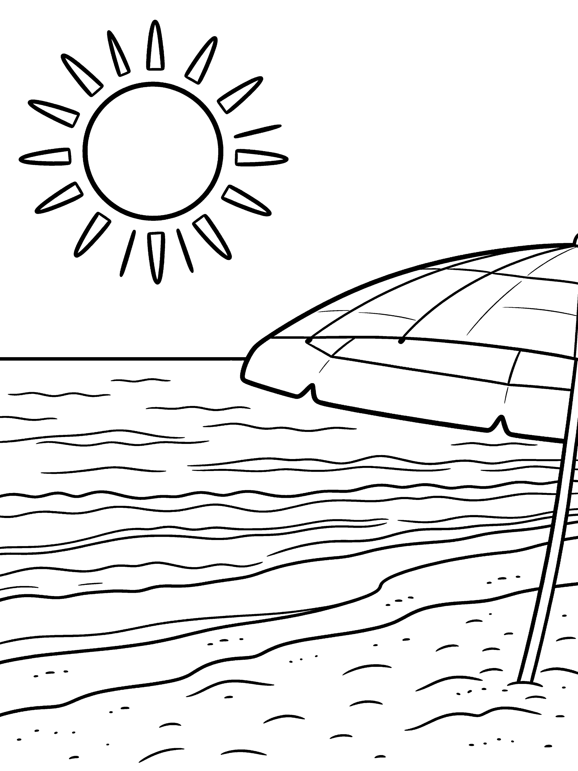 Beach Scene Coloring Page – free printable black and white line art