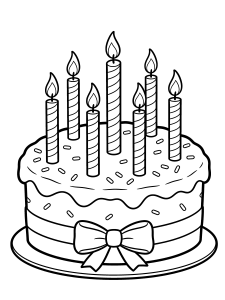 Birthday Cake Coloring Page – free printable black and white line art
