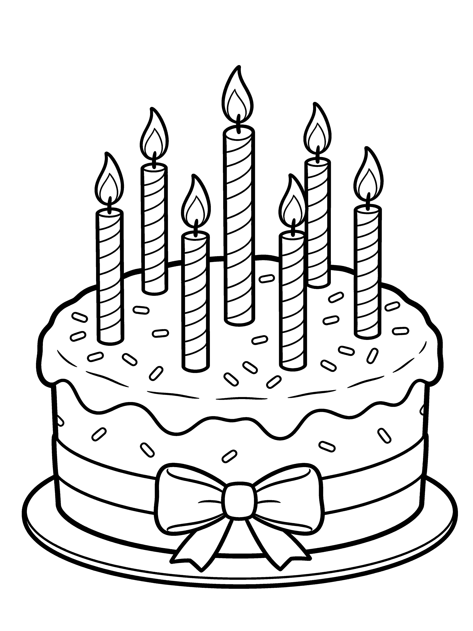 Birthday Cake Coloring Page – free printable black and white line art