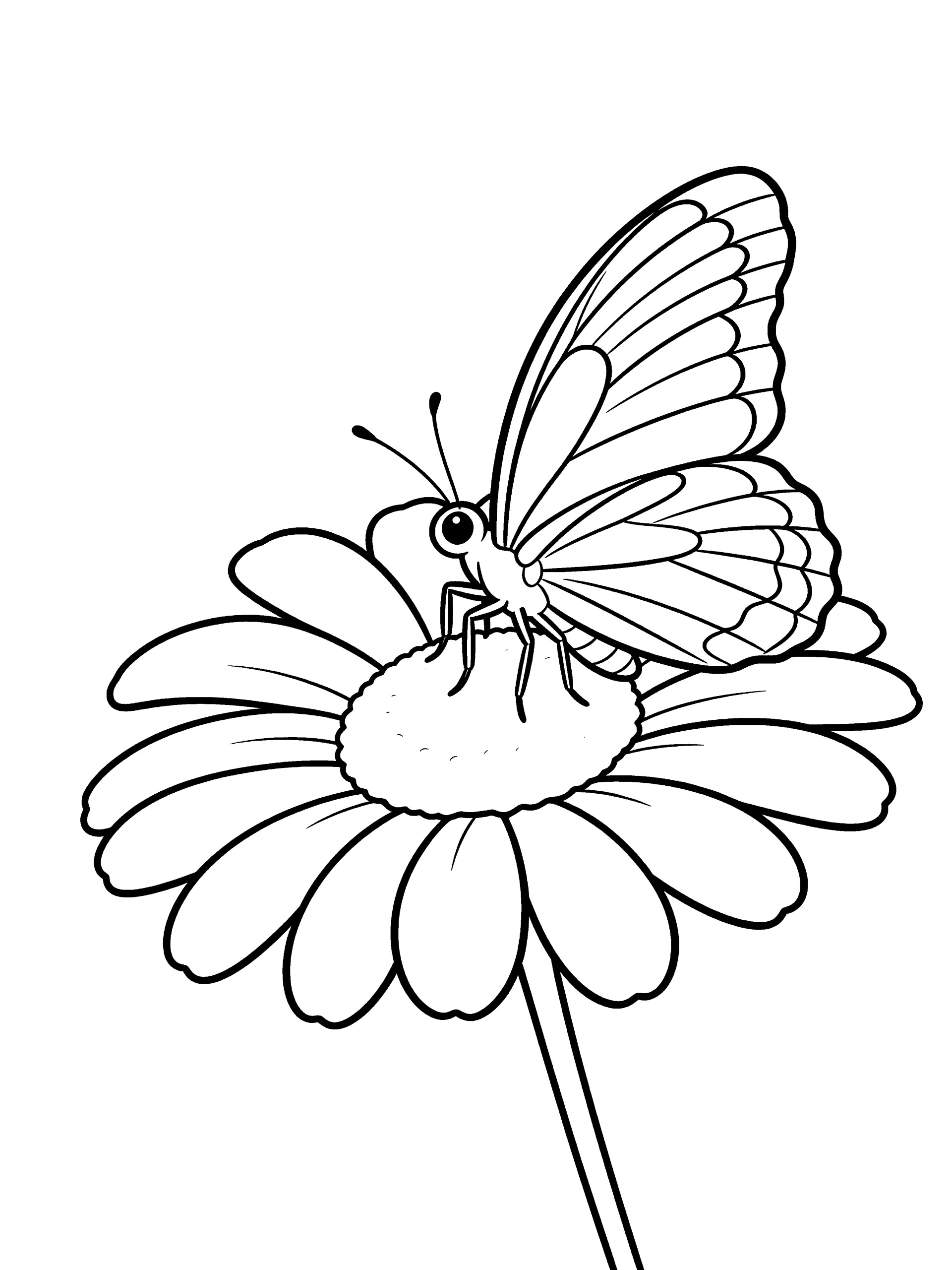 Butterfly on a Flower Coloring Page – free printable black and white line art