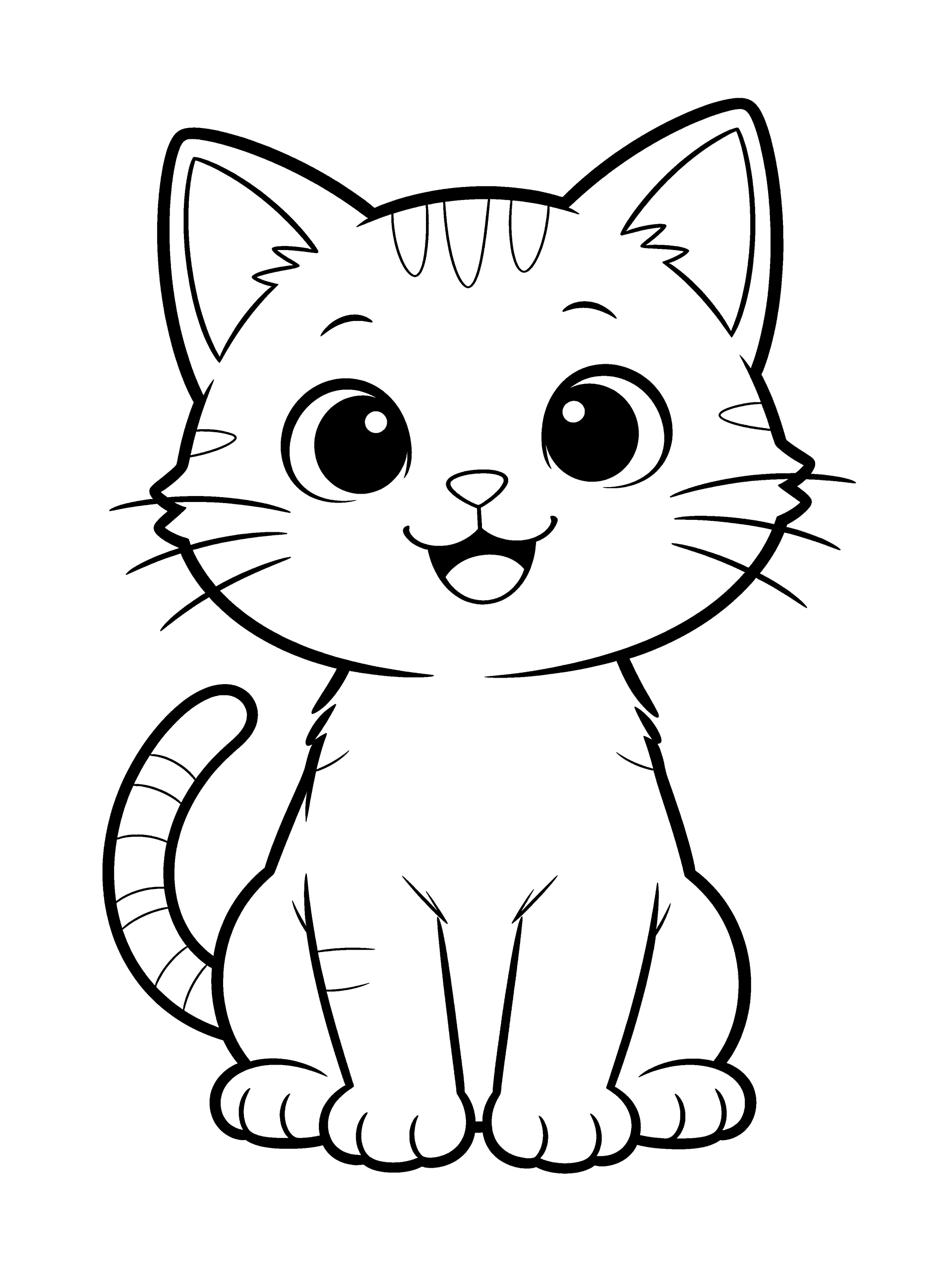 Cute Cat Coloring Page – free printable black and white line art