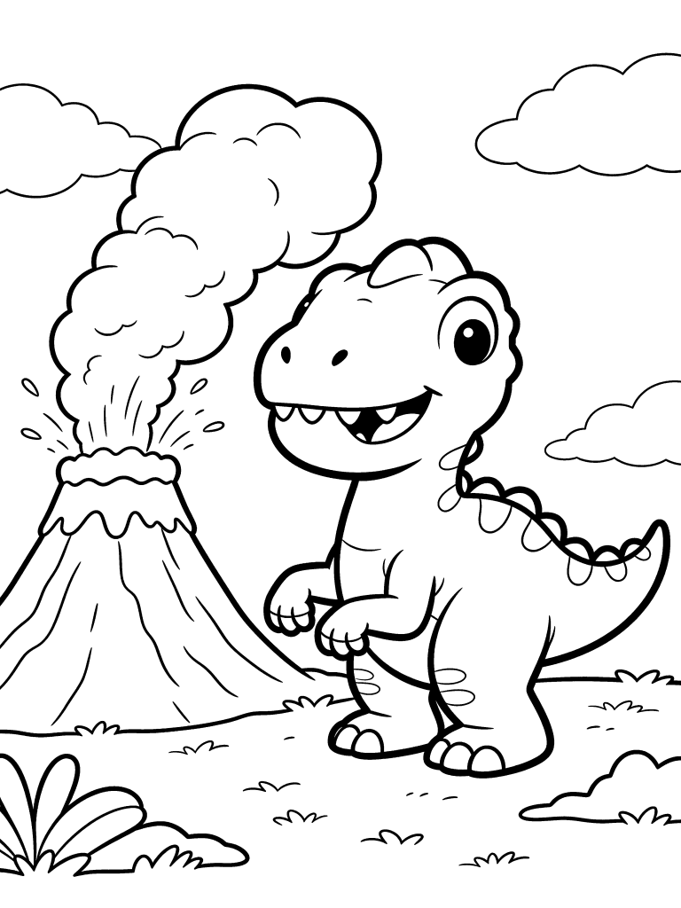Dinosaur and volcano free printable coloring page