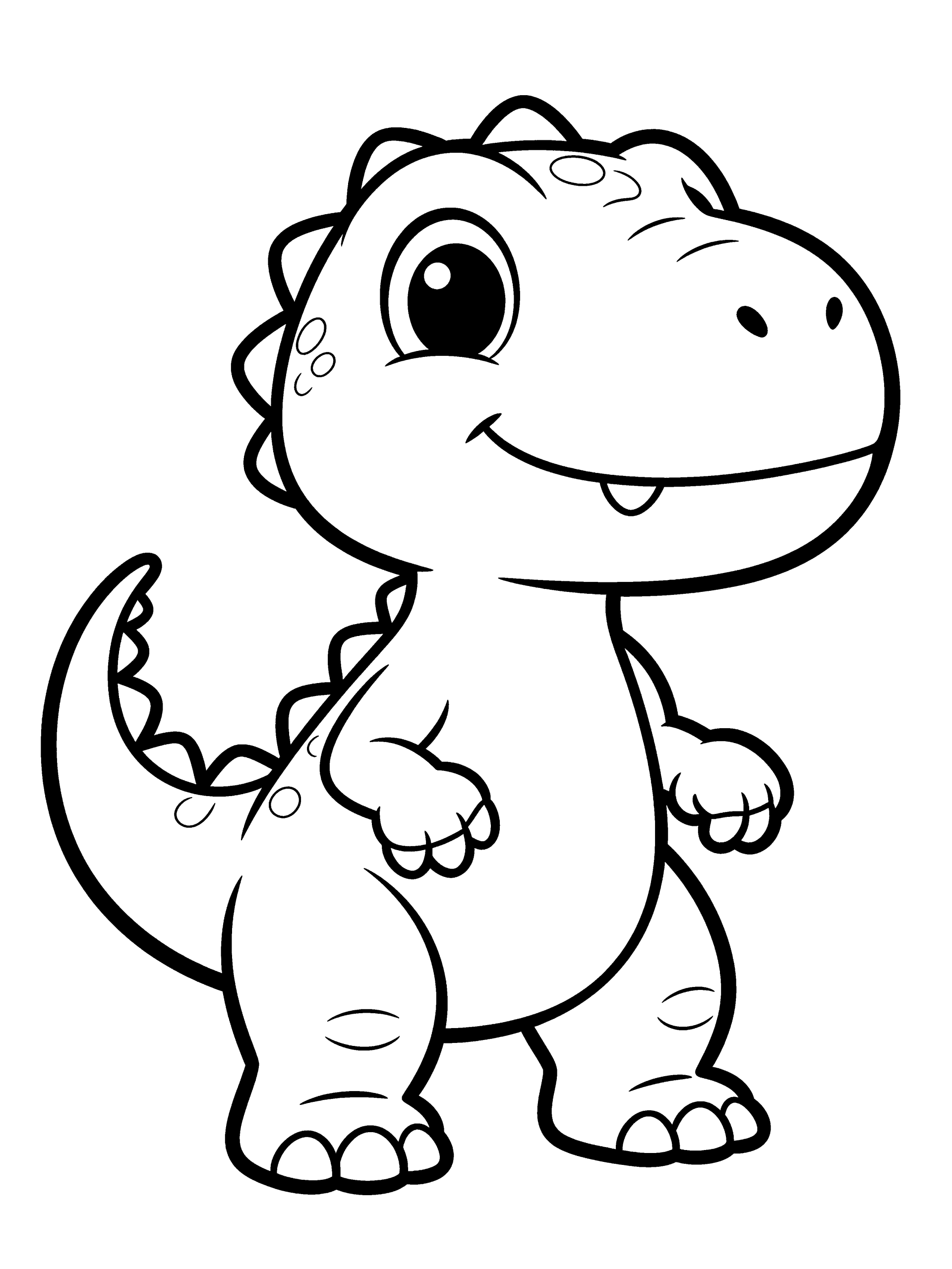 Friendly Dinosaur Coloring Page – free printable black and white line art
