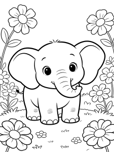 Baby Elephant Coloring Page – free printable black and white line art