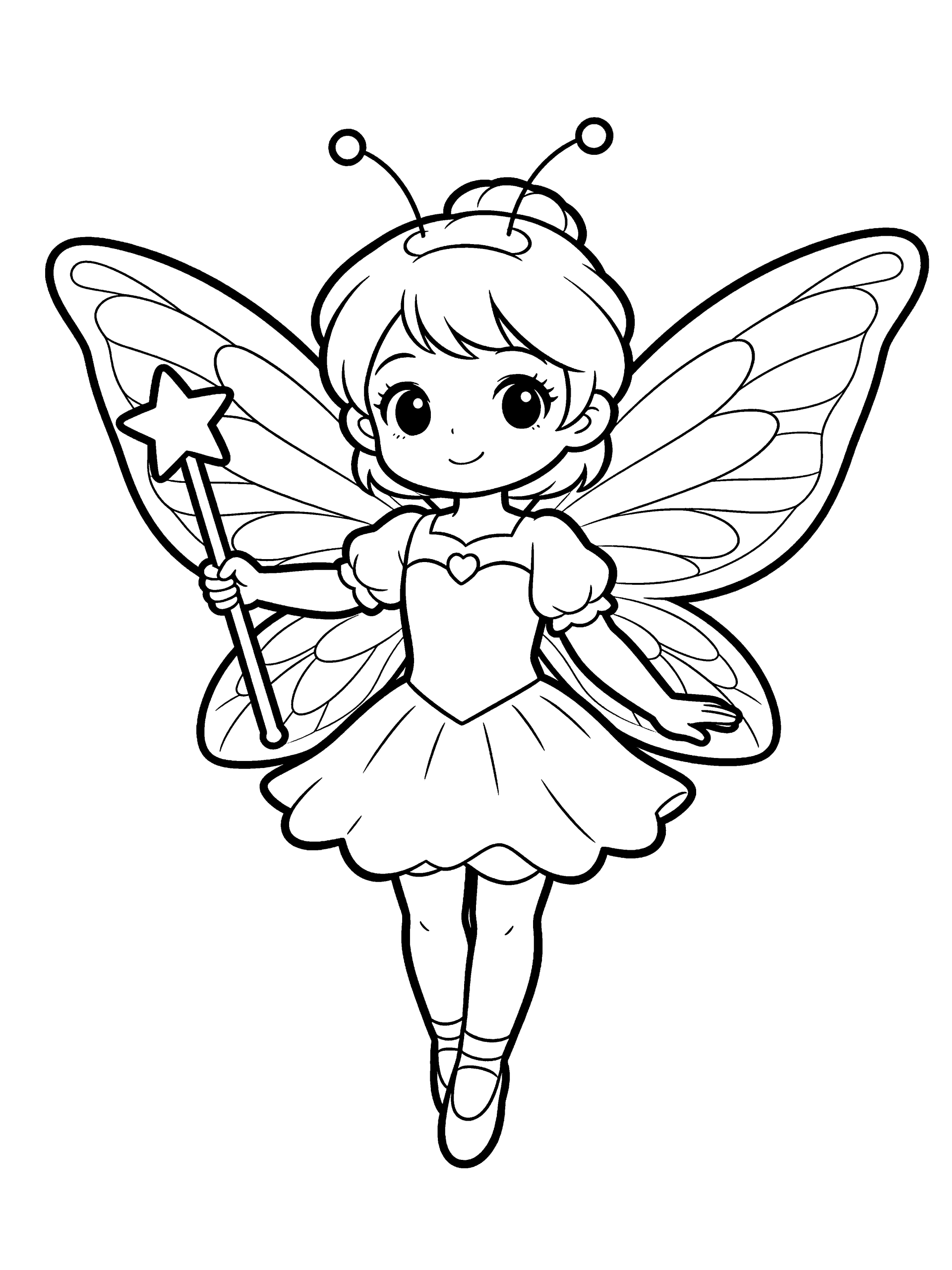 Fairy Coloring Page – free printable black and white line art