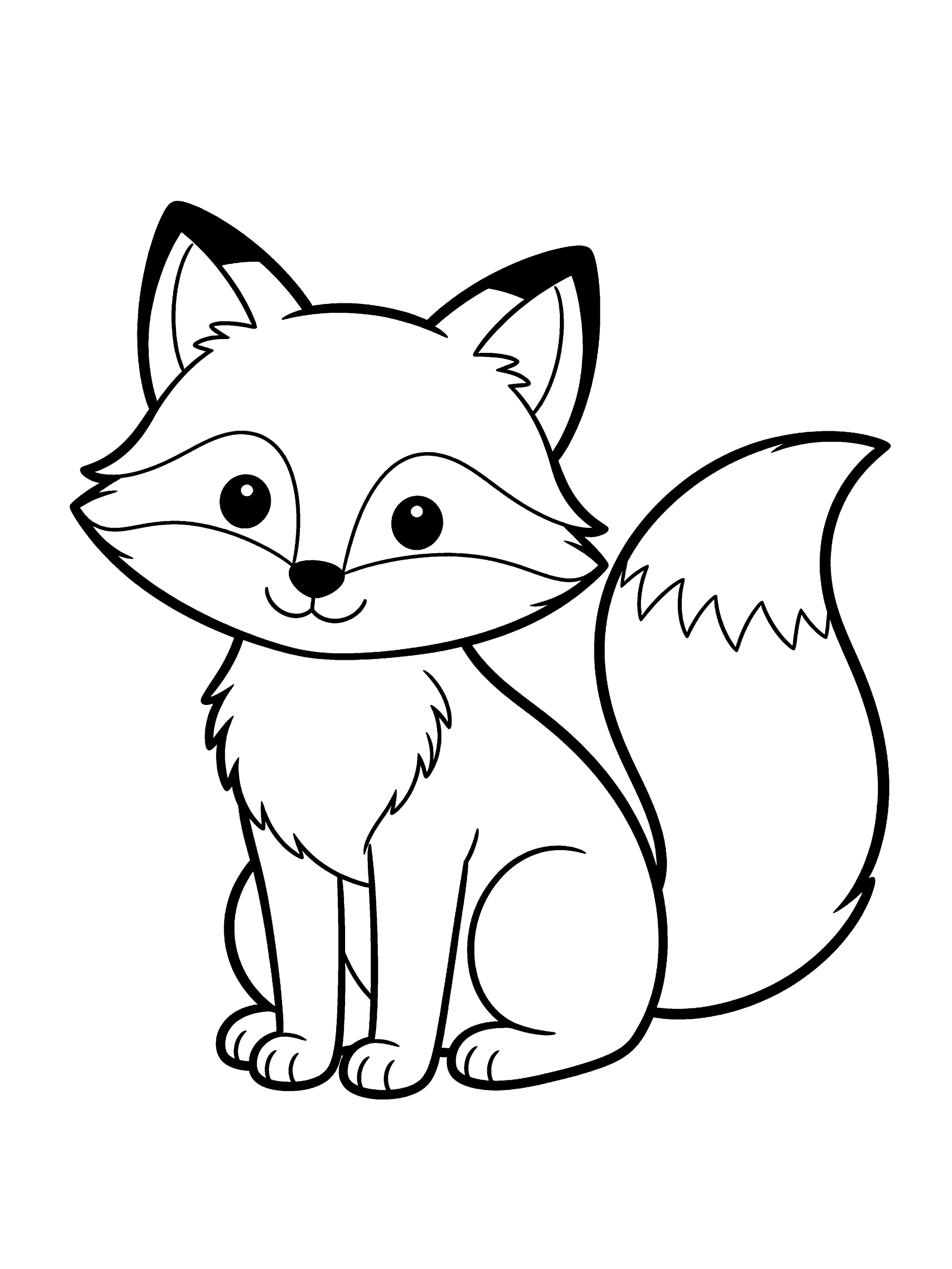 Fox Coloring Page – free printable black and white line art