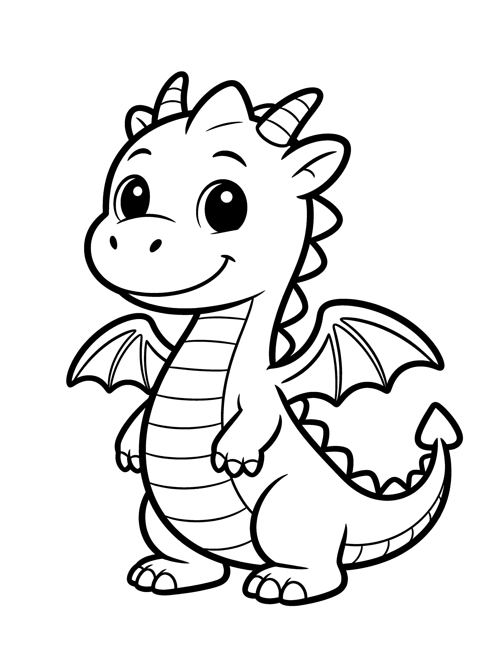 Friendly Dragon Coloring Page – free printable black and white line art