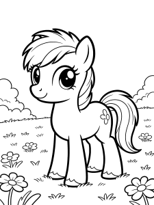 Cute Pony Horse Coloring Page – free printable black and white line art