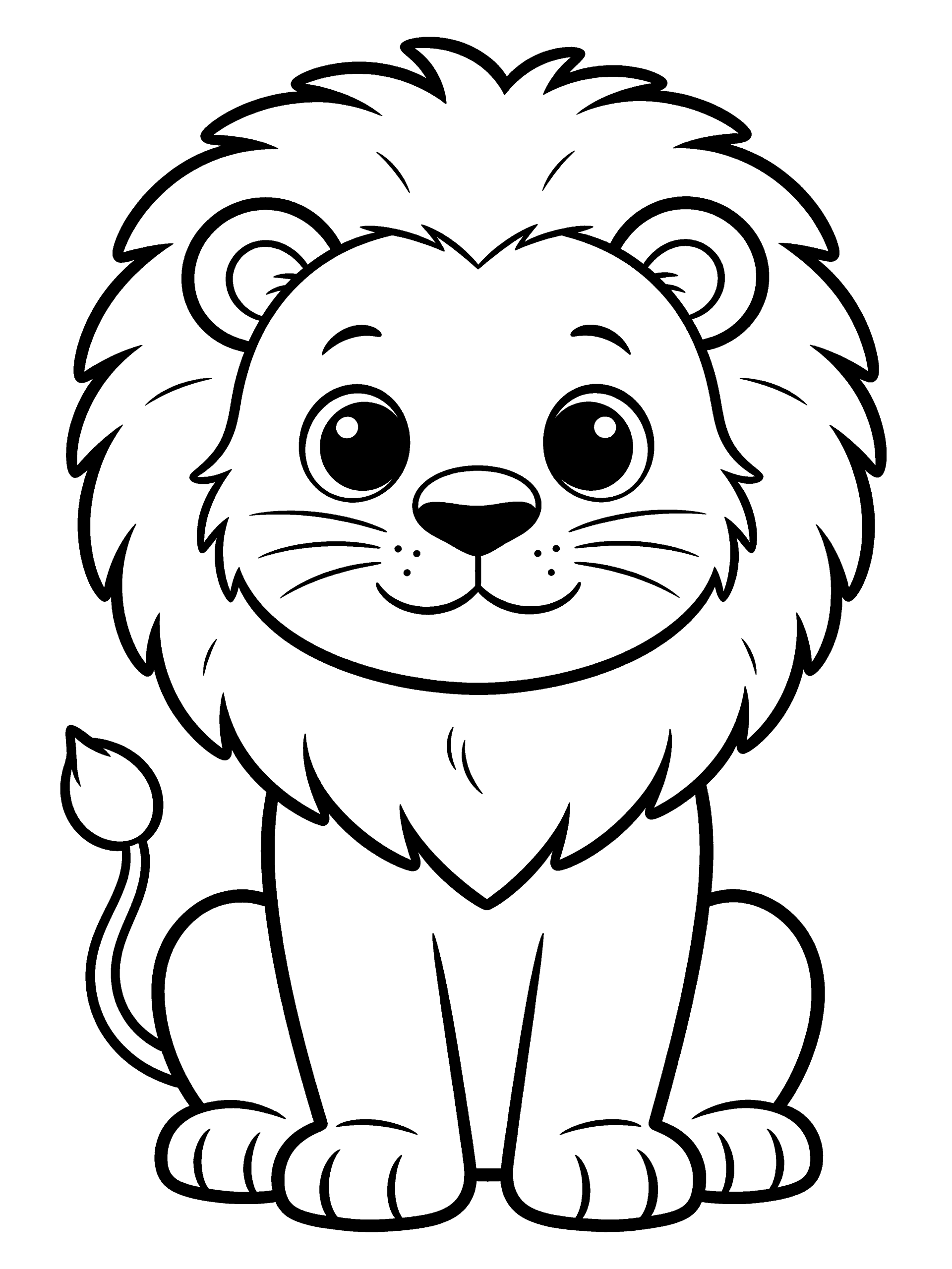 Cute Lion Coloring Page – free printable black and white line art
