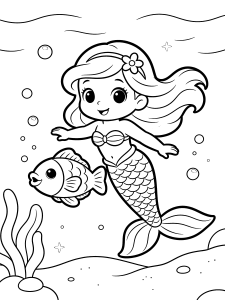 Mermaid Coloring Page – free printable black and white line art