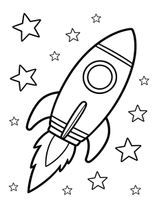 Rocket Ship Coloring Page – free printable black and white line art