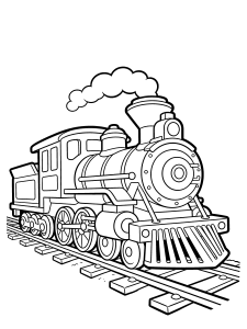 Steam Train Coloring Page – free printable black and white line art
