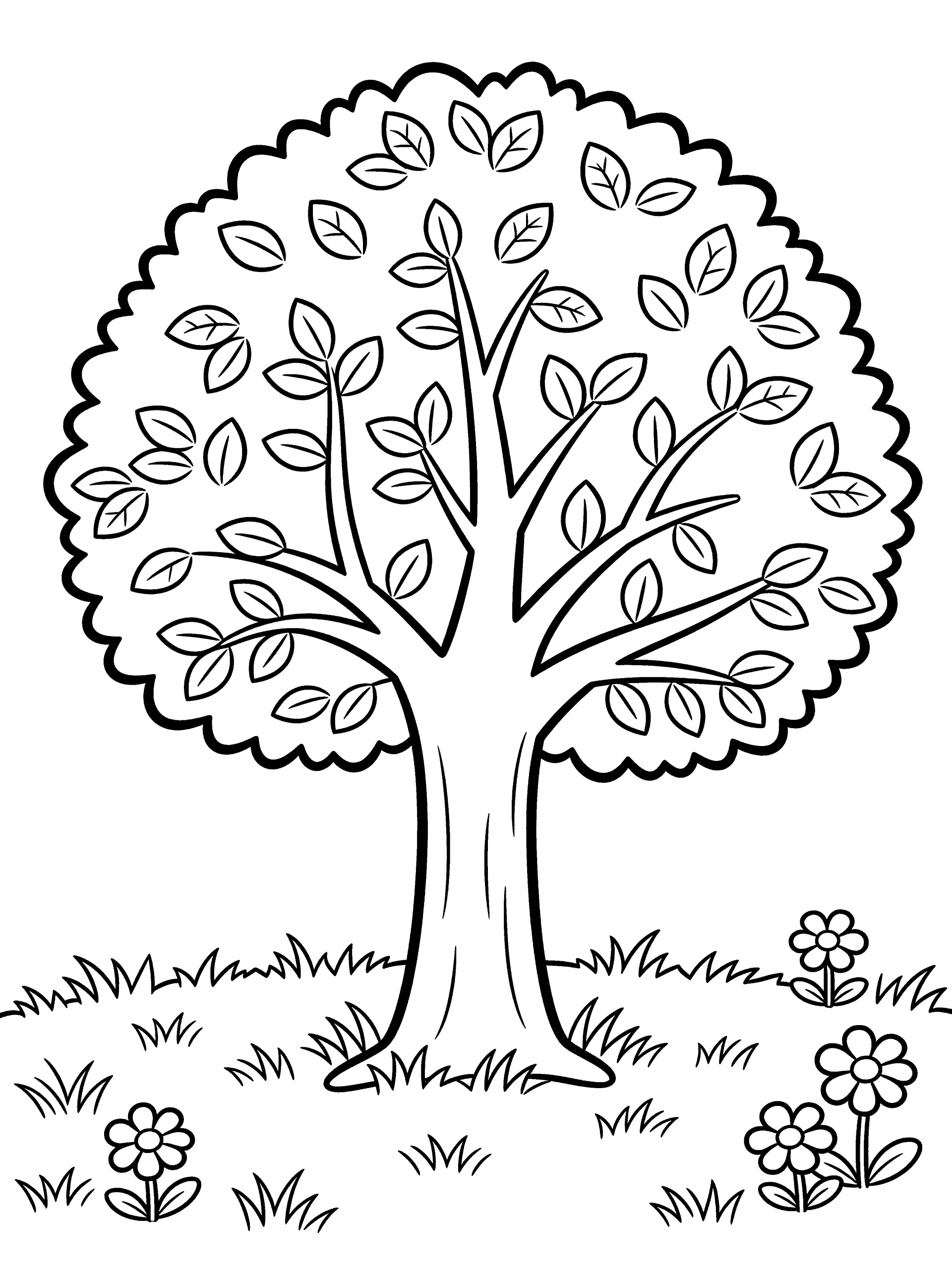 Tree Coloring Page – free printable black and white line art