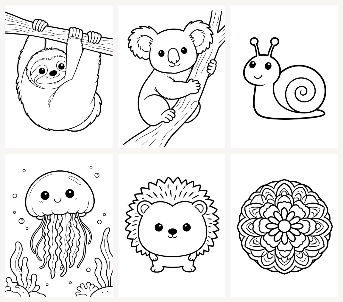 Preview of 6 calming coloring pages from the Calm-Down Corner Pack