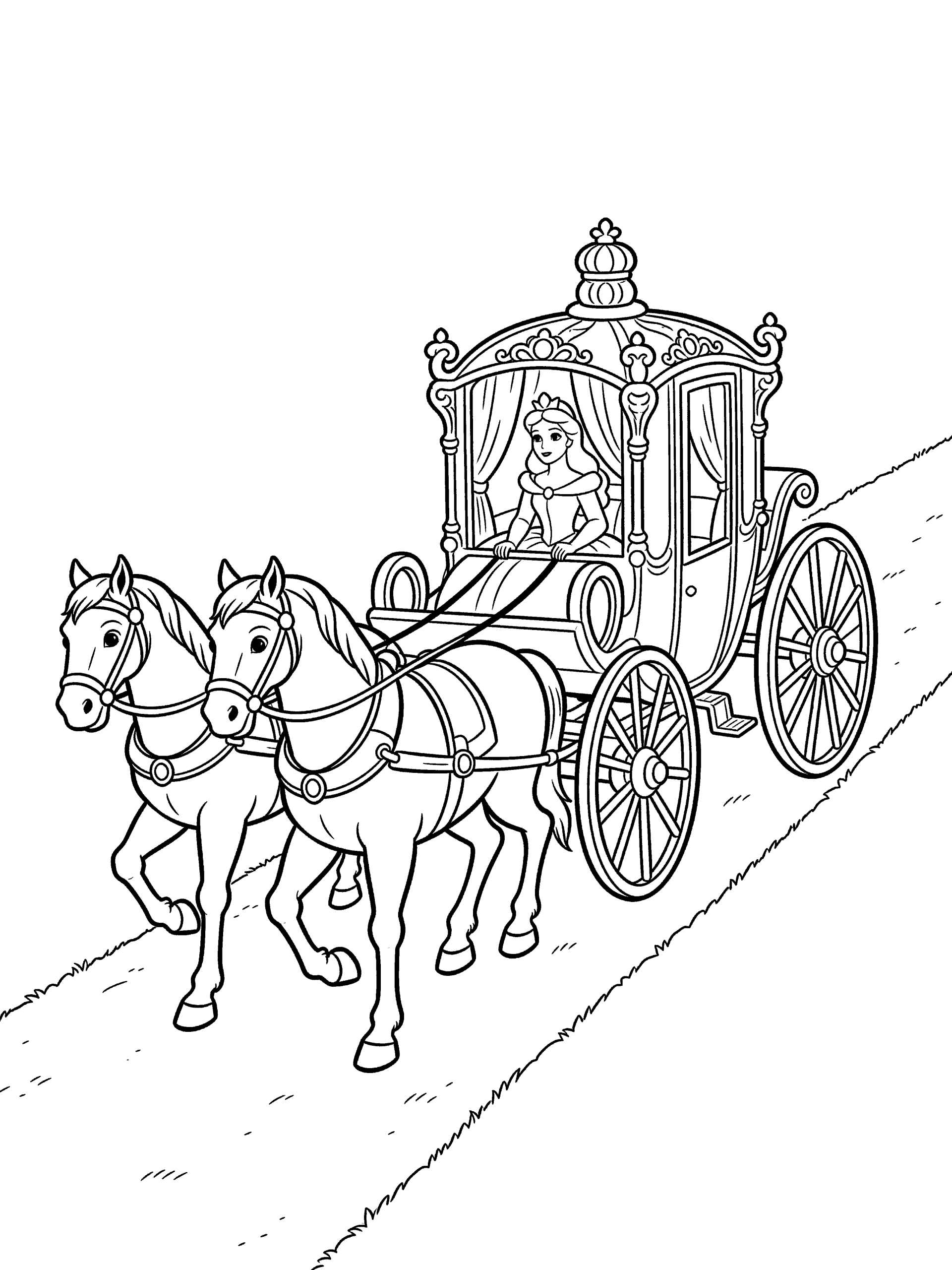 Princess in a Royal Carriage Coloring Page – free printable black and white line art