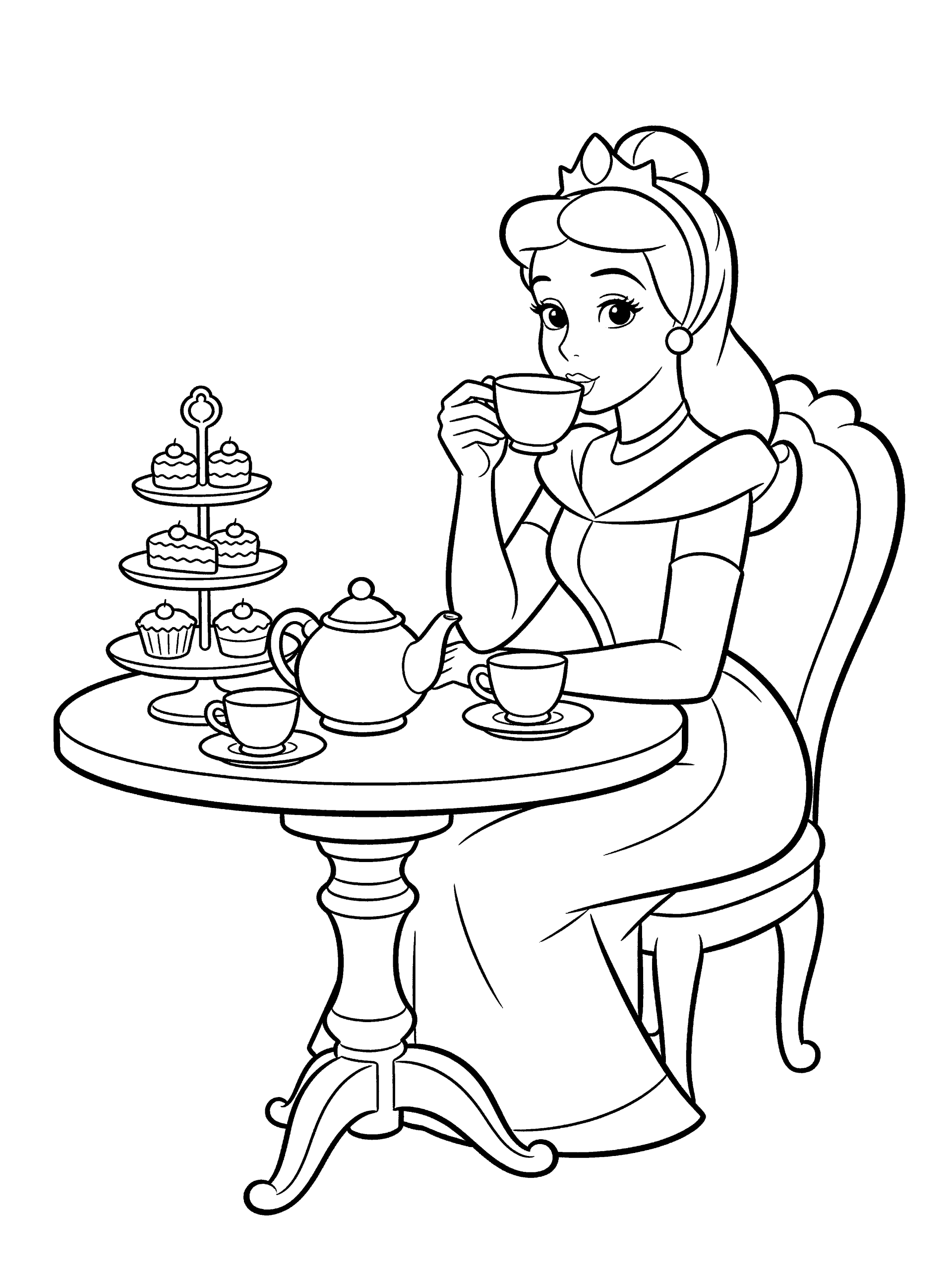 Princess Tea Party Coloring Page – free printable black and white line art