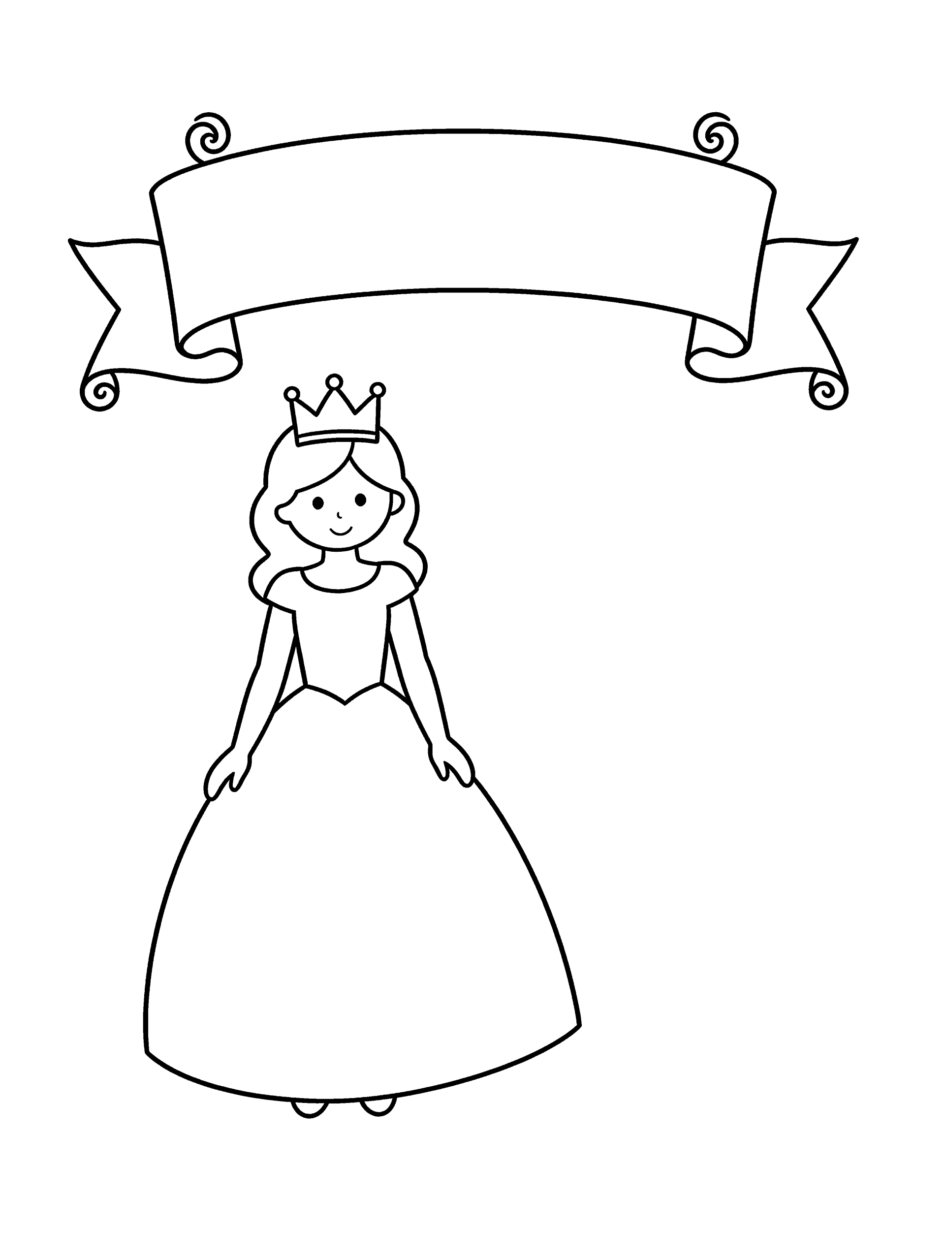 Personalized Princess Name Banner Coloring Page – free printable black and white line art