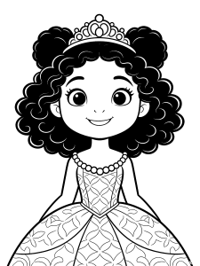 Princess with Natural Curls Coloring Page – free printable black and white line art